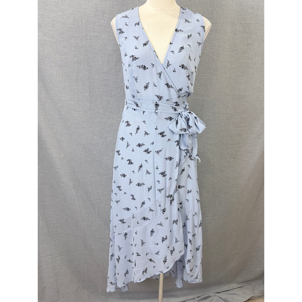 Ganni Georgette‎ Sleeveless Wrap Midi Dress Powder Blue Ditsy Floral EU 36 US 4
